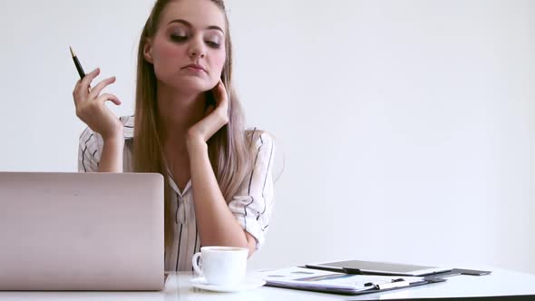 Blonde Business Woman Working at Modern Office