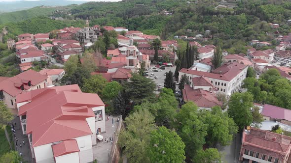 Aerial view of beautiful city of love Sighnaghi. Georgia 2019 spring