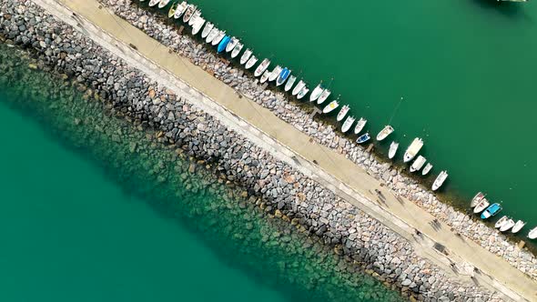 Boats in the port aerial view 4 K Alanya Turkey