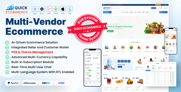 Quick eCommerce – React Multi-Vendor for Food, Grocery, Pharmacy & Pet with Customer App & Website