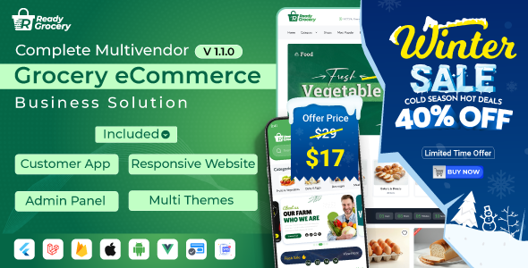 ReadyGrocery– Multivendor Grocery & eCommerce Mobile App with Website & Laravel Admin Panel