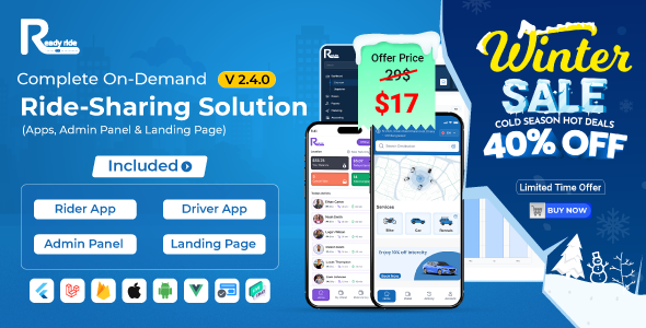 ReadyRide – Complete Ride Sharing Rider & Driver Mobile Apps with Web Admin Panel  | RiderShare App