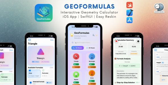 GeoFormulas - Interactive Geometry Calculator iOS App | SwiftUI | Full Source Code | Easy Reskin