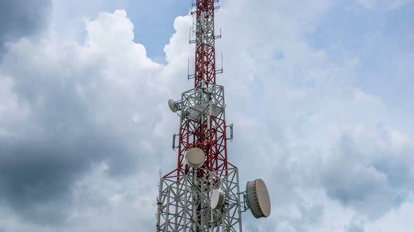 Time Lapse of Telecommunication Tower Against Sky and Clouds in Background