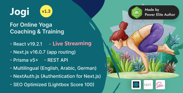 Jogi - Yoga Fitness Coaching & Online Training Next.js 16 Script