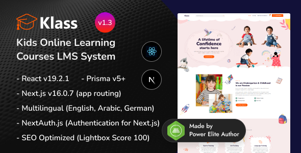 Klass - Next.js 16 Kids Online Learning Courses LMS System