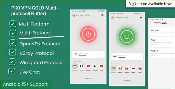 Pixi VPN Multi protocol VPN OpenVPN, V2ray, Wireguard with Ready to Business panel