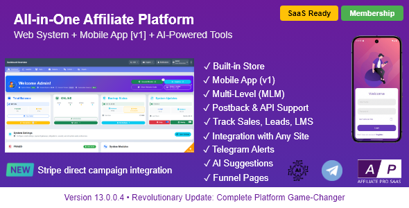 AffiliatePro SaaS – Affiliate & Vendor System + Mobile App, AI, Telegram
