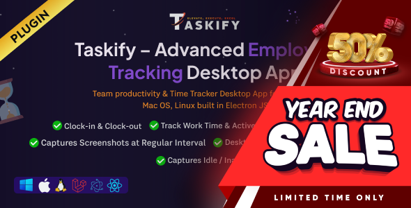 Employee Monitoring - Work, Active, Idle, Break Time & Screenshots - Desktop App Plugin for Taskify
