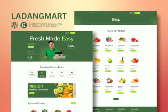 Ladangmart - Grocery Store eCommerce Elementor Template Kit