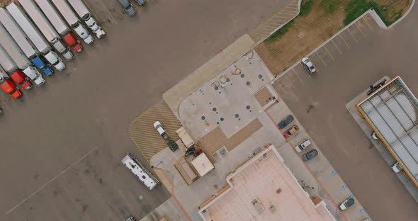 Top View Car Parking Truck Stop on Rest Area on the Highway