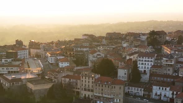 Aerial View of Dense Historic Center of Thiers Town in PuydeDome Department AuvergneRhoneAlpes