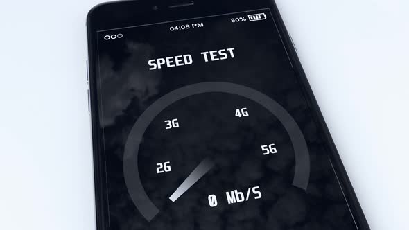 5g Technology Concept with Speed Test Mobile Application Running on Smartphone 4k alt