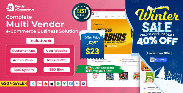 Ready eCommerce - Complete Multi Vendor eCommerce Mobile App, Customer Website with Store POS