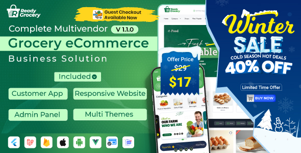 ReadyGrocery– Multivendor Grocery & eCommerce Mobile App with Website & Laravel Admin Panel