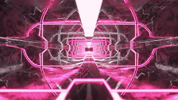 Futuristic Animation of Flying Through a Red Tunnel with Neon Lights