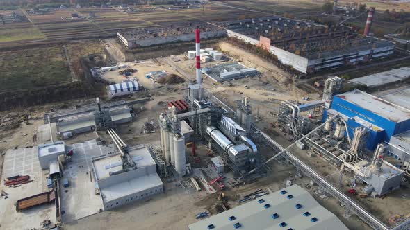 Aerial Shot Of A Modern Plant That Processes Wood And Produces Particleboard