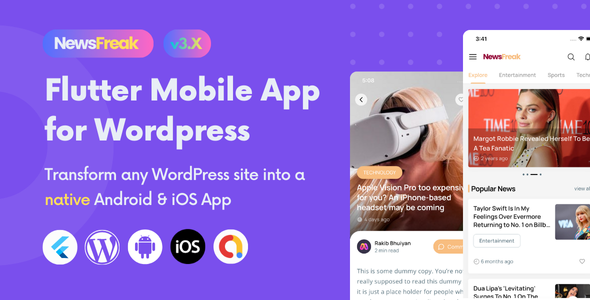 Newsfreak - Flutter Mobile App for WordPress