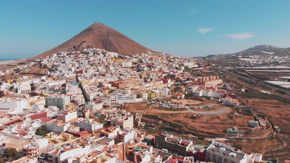 Landscape of town on coast of island