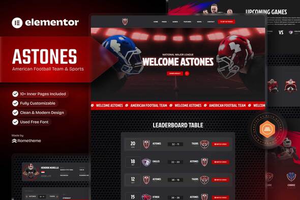 Astones - American Football Team & Sports Elementor Template Kit