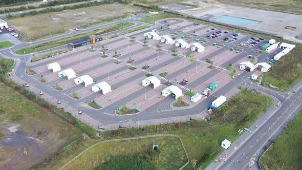 Aerial footage of the Covid-19 drive-through testing site in Leeds West Yorkshire