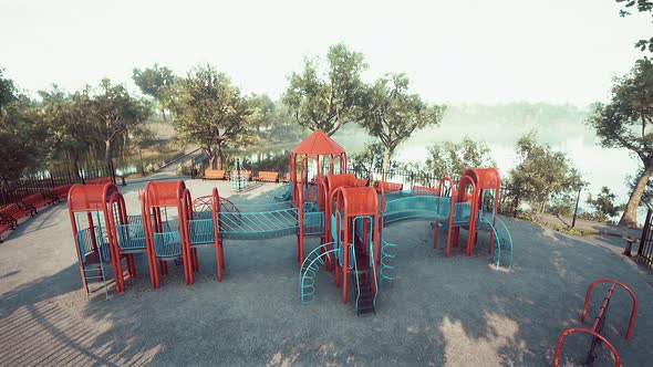 Empty Children Playground in Summer During Lockout for Covid19 Pandemic