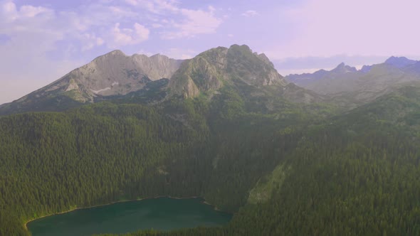 Aerial View on Black Lake with Pine Forest on Durmitor National Park in Montenegro