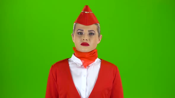 Stewardess Is Disappointed. Green Screen