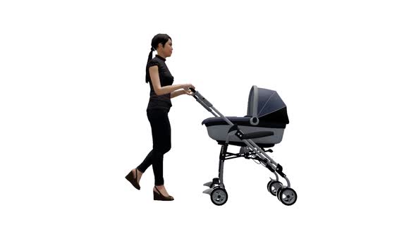 Mother Walking with Baby Stroller