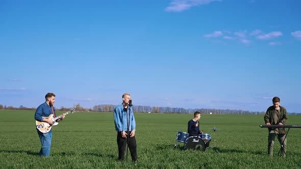 Musical group band playing song performing on nature