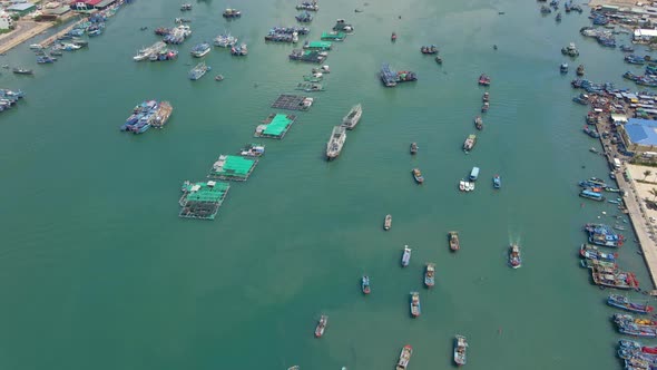 Aerial Shot of a Busy Nha Trang Harbor. Travel To Vietnam Concept.