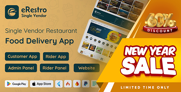 eRestro - Single Vendor Restaurant Flutter App | Food Ordering App with Admin Panel | Web Version