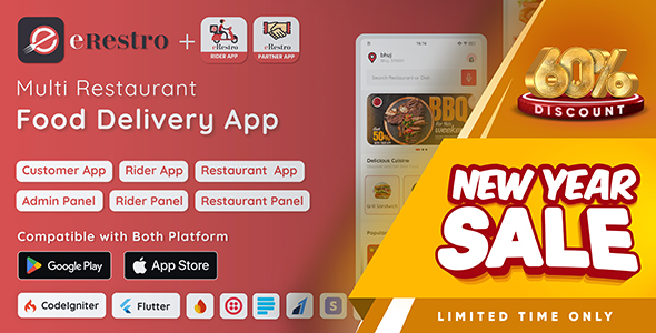 eRestro - Multi Restaurant Flutter App | Food Ordering App with Admin Panel & Restaurant Panel