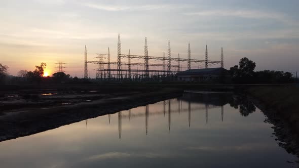 Sunrise view reflection of electric station