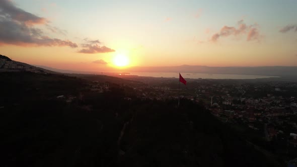 Aerial Sunset and Flag