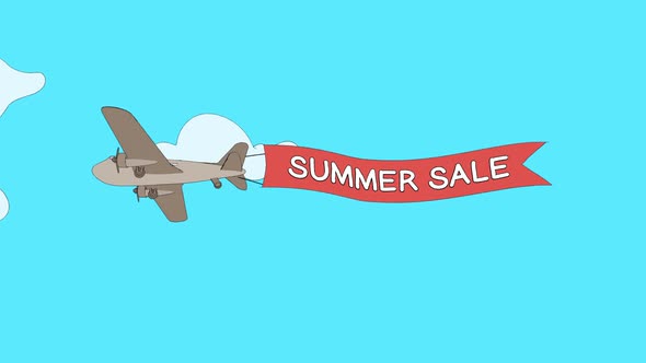 Airplane is passing through the clouds with Summer Sale banner - Loop