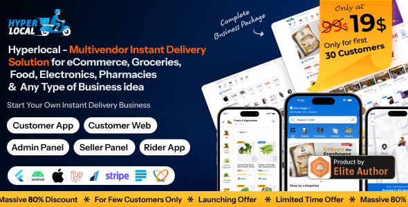 Hyperlocal - Multivendor eCommerce, Grocery, Food, Pharmacy Flutter Delivery app - Admin & Website