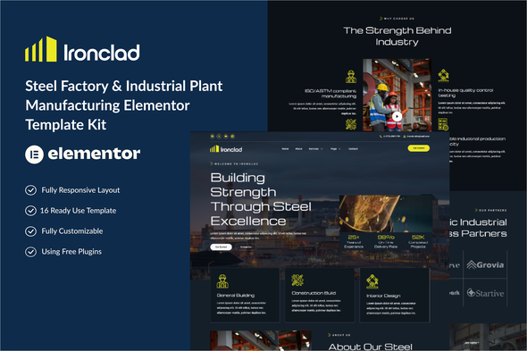 Ironclad - Steel Factory & Industrial Plant Manufacturing Elementor Template Kit