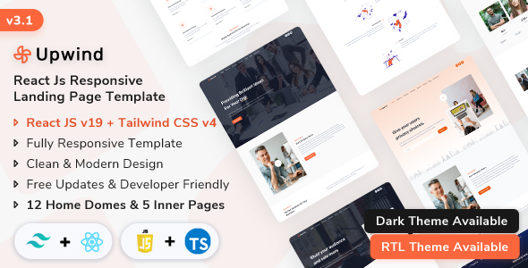 Upwind - React Js Landing Page Template (Javascript + Typescript)