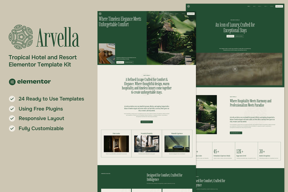 Arvella - Tropical Hotel & Resort Elementor Template Kit
