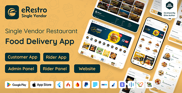 eRestro - Single Vendor Restaurant Flutter App | Food Ordering App with Admin Panel | Web Version