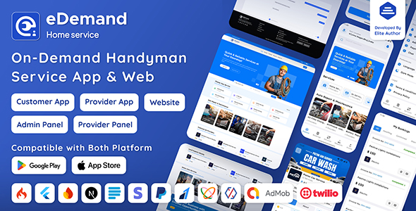 eDemand - Multi Vendor On-Demand Handyman Service App with Flutter & Web Version with PWA Support