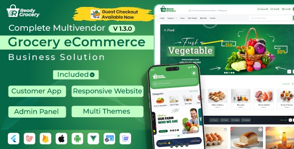 ReadyGrocery– Multivendor Grocery & eCommerce Mobile App with Website & Laravel Admin Panel