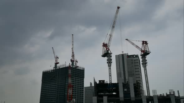 Time lapse construction crane site of building