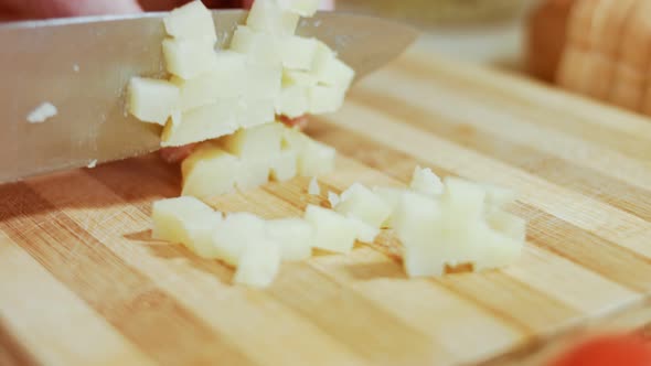 Cutting Potatoes for Olive Salad Russian Salad