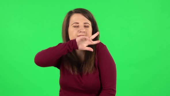 Portrait of Pretty Girl Is Smiling and Dancing Funny, Green Screen