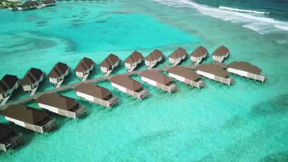 Drone Video of Exotic Turquoise Paradise and Water Villa Bungalows Maldives