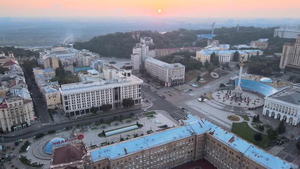 Kyiv Kiev Ukraine at Dawn in the Morning. Aerial View