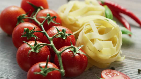 Uncooked Pasta Bunches with Tomatoes