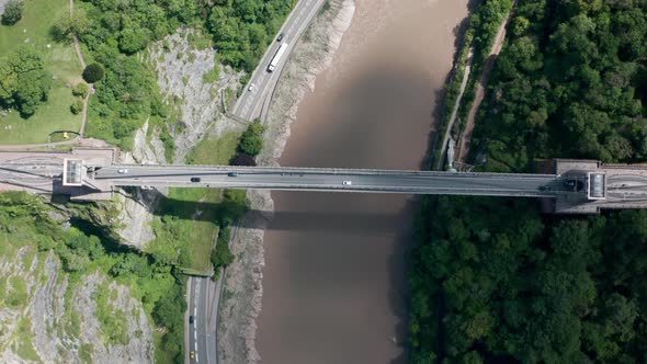 Rising top down drone shot of Clifton suspension bridge